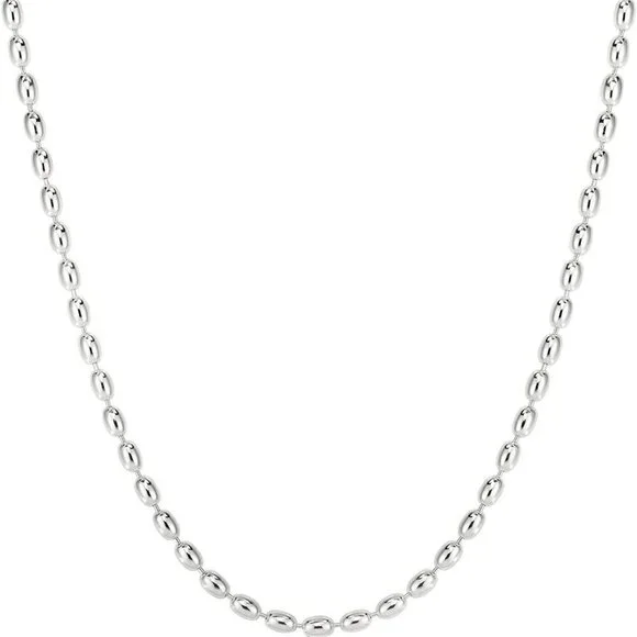 925 Sterling Silver Necklace Oval Rice Bead Chain Women Gift Box Italy - Picture 1 of 6